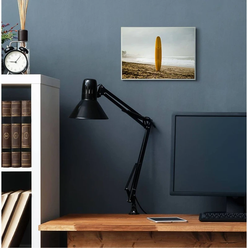 Stupell Industries Yellow Surfboard in Sand Wood Wall Plaque