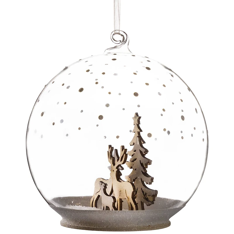 Deer Family in Snow Glass Globe Christmas Ornament - 4.75"