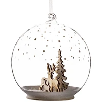 Deer Family in Snow Glass Globe Christmas Ornament  - 4.75"