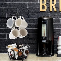 Mind Reader Black Countertop Mug Tree Cup Rack & Single Serve Coffee Pod Storage