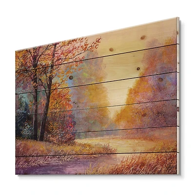 Designart - Path In The Autumn Forest Orange Leaves Landscape