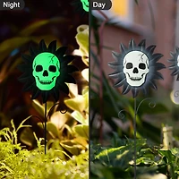 Glitzhome® 24" Halloween Metal Sunflower Skulls Glow-in-Dark Yard Stakes, 3ct.