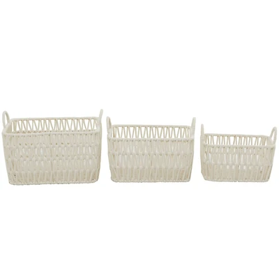 White Cotton Handmade Storage Basket with Handles Set of 3 11", 10", 9"