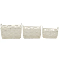 White Cotton Handmade Storage Basket with Handles Set of 3 11", 10", 9"