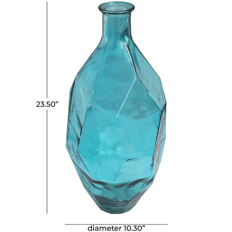 24" Teal Recycled Glass Tall Spanish Bottleneck Vase
