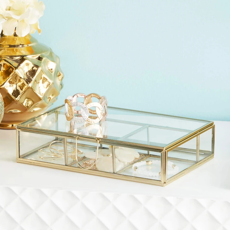 Rectangular Metal & Glass Jewelry Box