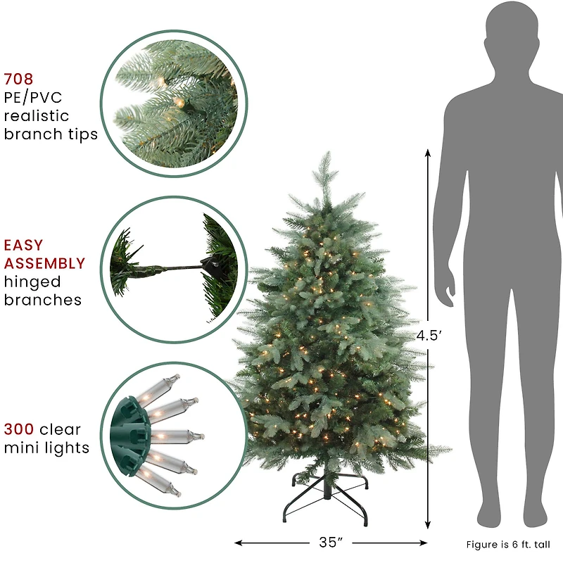 4.5ft. Pre-Lit Real Touch™️ Washington Frasier Fir Artificial Christmas Tree, Clear Lights