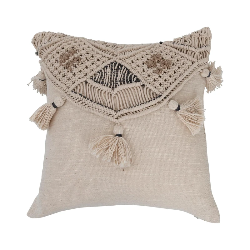 Hello Honey® Hand-Woven Cotton & Jute Macramé Pillow with Tassels