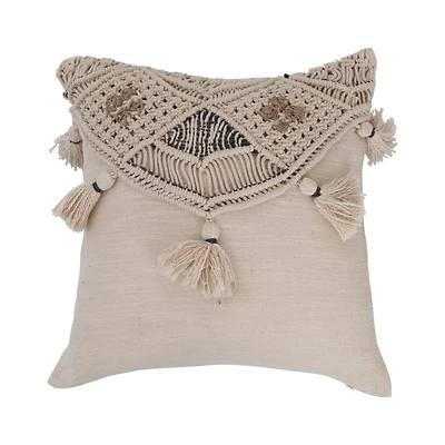 Hello Honey® Hand-Woven Cotton & Jute Macramé Pillow with Tassels