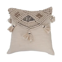 Hello Honey® Hand-Woven Cotton & Jute Macramé Pillow with Tassels