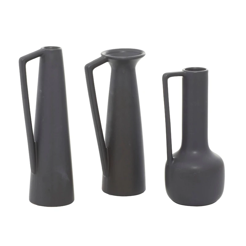 CosmoLiving by Cosmopolitan Set of 3 Dark Gray Ceramic Modern Vase, 12", 13", 11"