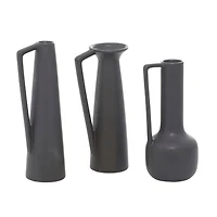 CosmoLiving by Cosmopolitan Set of 3 Dark Gray Ceramic Modern Vase, 12", 13", 11"