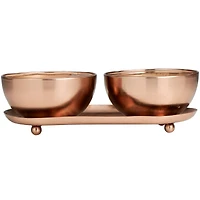 12oz. 2-Wick White Wax Tropical Breeze Scented Candle with Copper Container Bowls and Thin Oval Holding Tray Set