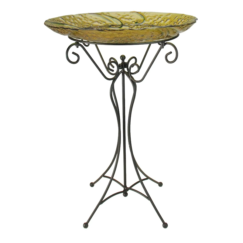 23" Hand Painted Glass Cardinal Spring Garden Bird Bath