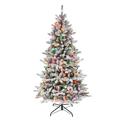 6.5ft. Pre-Lit Flocked Bennington Fir Artificial Christmas Tree, Multicolor Lights