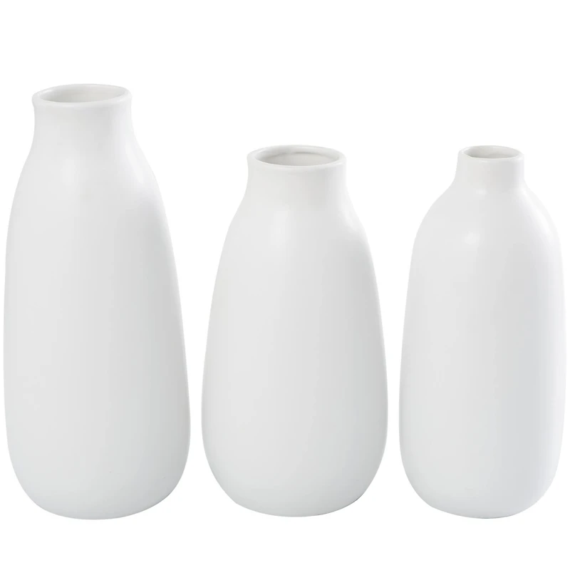 White Ceramic Vase with Black Lavender Prints Set