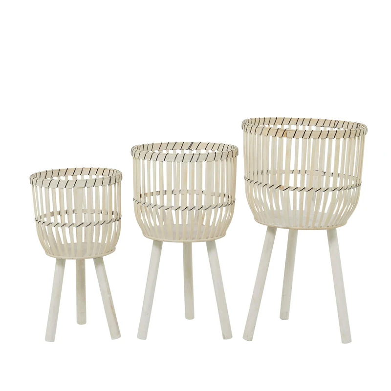 White Bamboo Bohemian Planter, Set of 3" 26", 23", 20"
