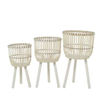White Bamboo Bohemian Planter, Set of 3" 26", 23", 20"