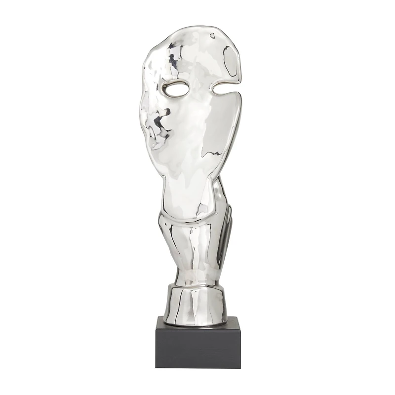 Silver Porcelain Contemporary Sculpture, 17" x 5" x 5"