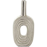 16" Silver Linear Etched Aluminum Circular Vase