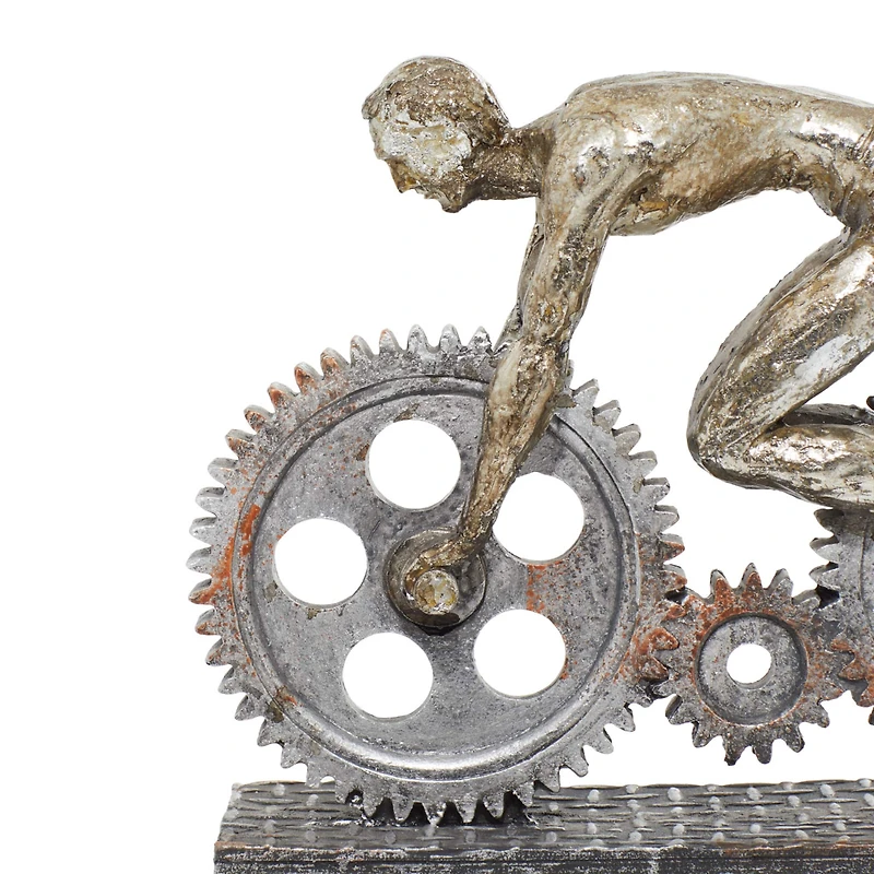 10" Silver Polystone Industrial Bicycle Sculpture