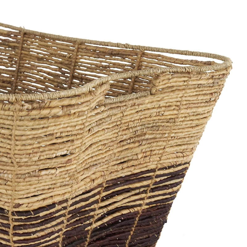 30" Brown Seagrass Handmade Oversized Color Block Storage Basket with Slot Handles