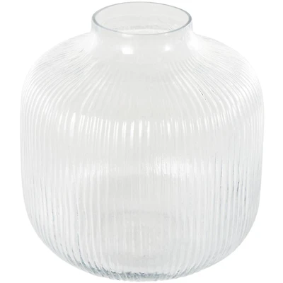 11" Clear Glass Short Round Ribbed Fluted Decorative Vase