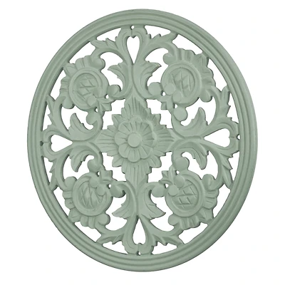 American Art Décor™ 16" Light Green Hand-Carved Floral Wall Medallion