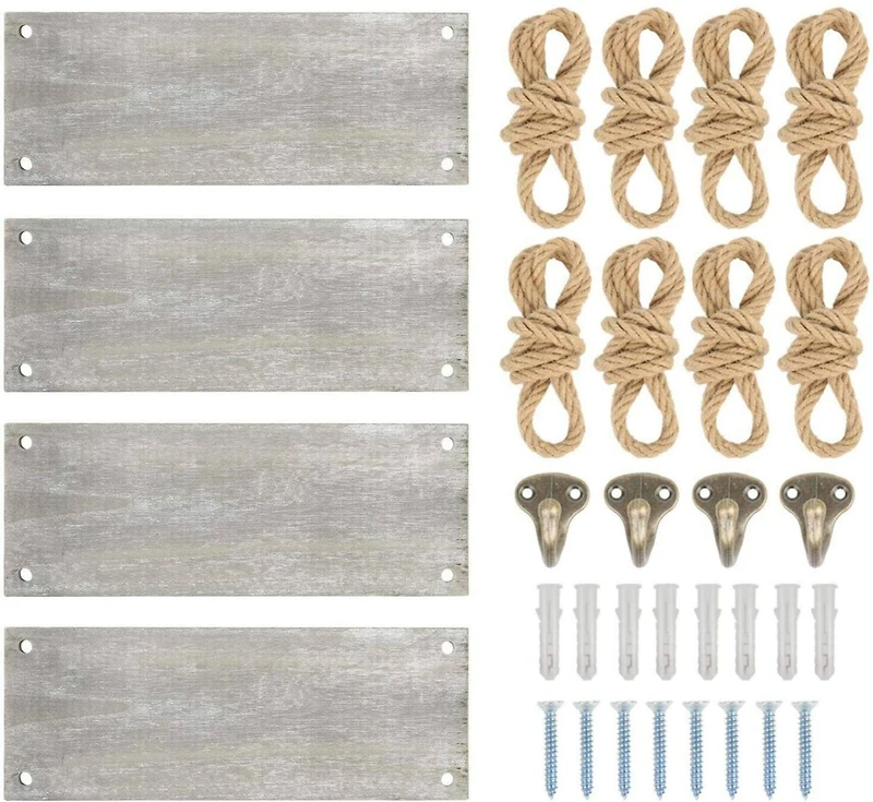 NEX™ 16" Gray Green Hanging Rope Wood Wall Shelves, 4ct.