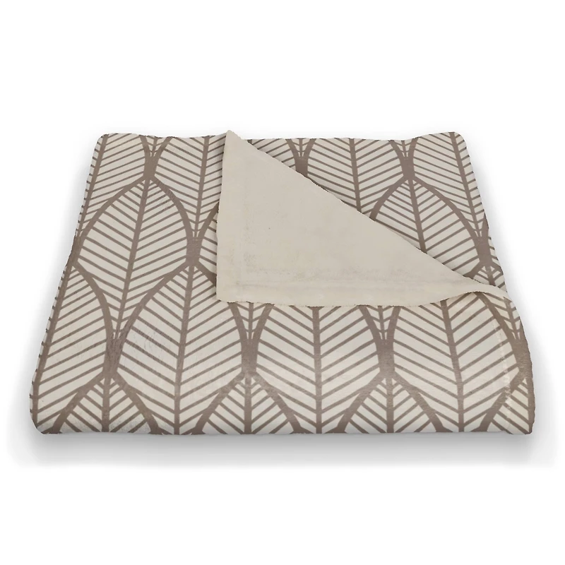 Taupe Geo Leaves Coral Fleece Blanket