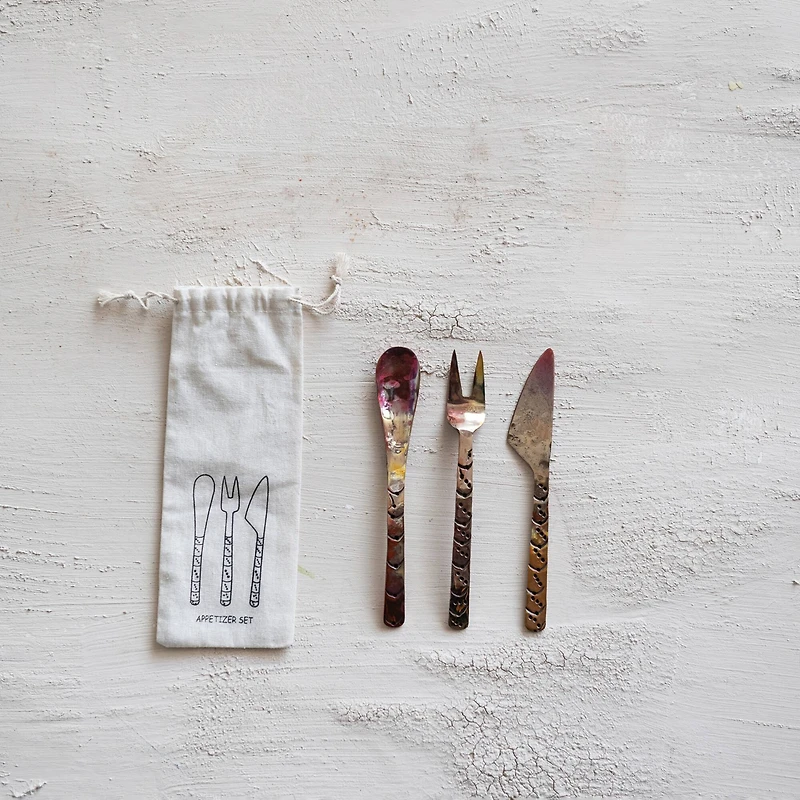 Hello Honey 3-Piece Hand-Forged Copper Appetizer Set, Burnt Finish