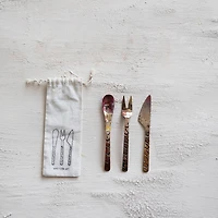 Hello Honey 3-Piece Hand-Forged Copper Appetizer Set, Burnt Finish