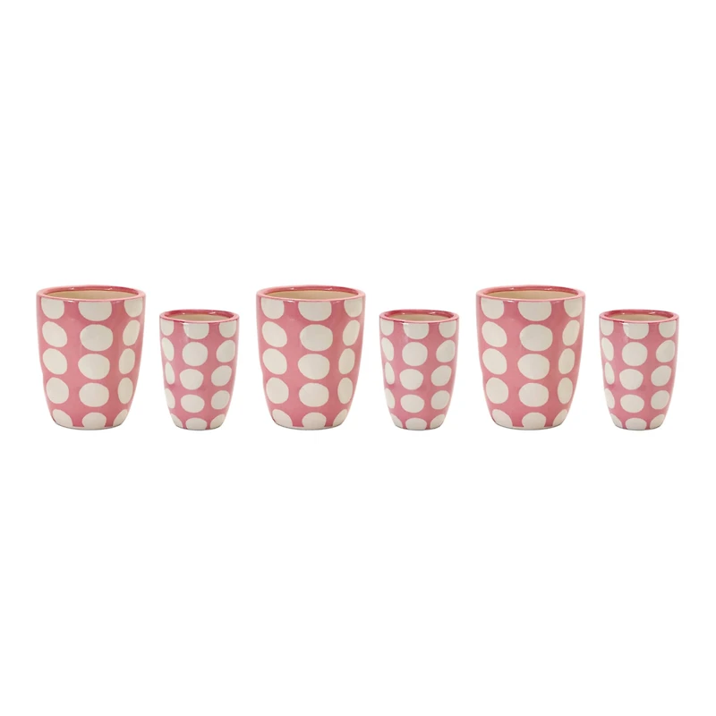 Pink Polka Dot Dolomite Vase Planter Set