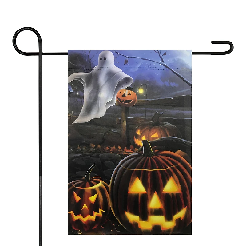 Pumpkins & Ghost Spooky Halloween Outdoor Garden Flag, 12.5" x 18"