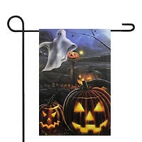Pumpkins & Ghost Spooky Halloween Outdoor Garden Flag, 12.5" x 18"