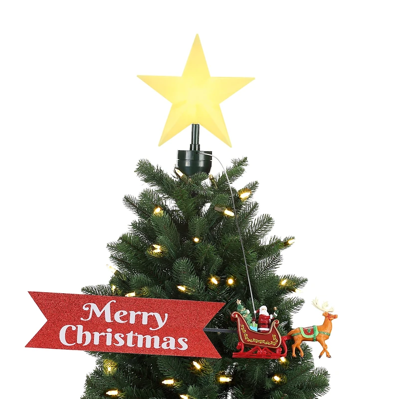 Animated Santa's Sleigh with Banner Tree Topper