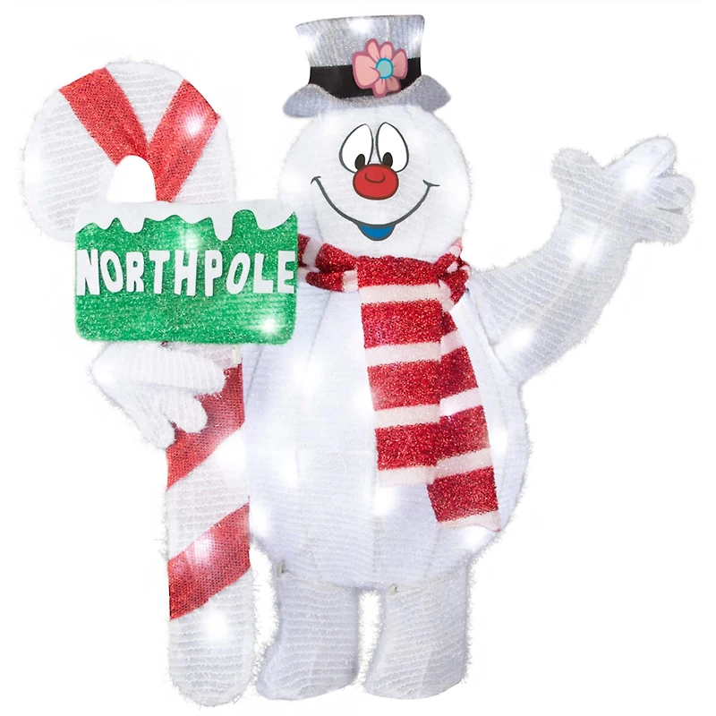 28" 3D Holiday Lighted Frosty with Candy Cane Tinsel Sculpture