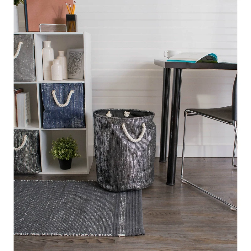 DII® 12" Lurex Black & Silver Round Paper Bin