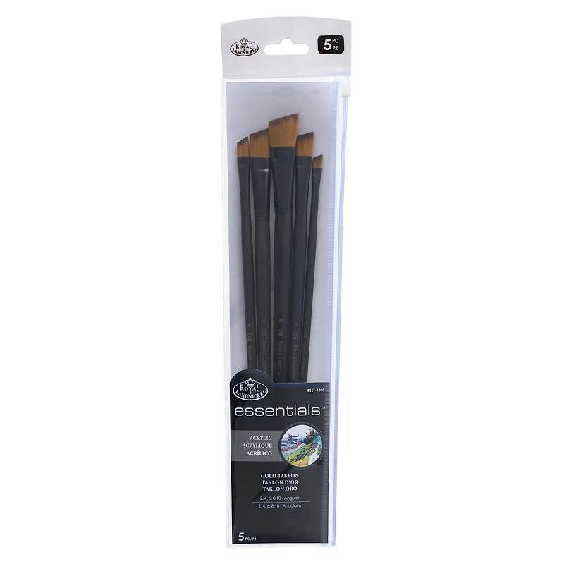 Royal & Langnickel® Essentials™ Acrylic Gold Taklon 5 Piece Angular Brush Set