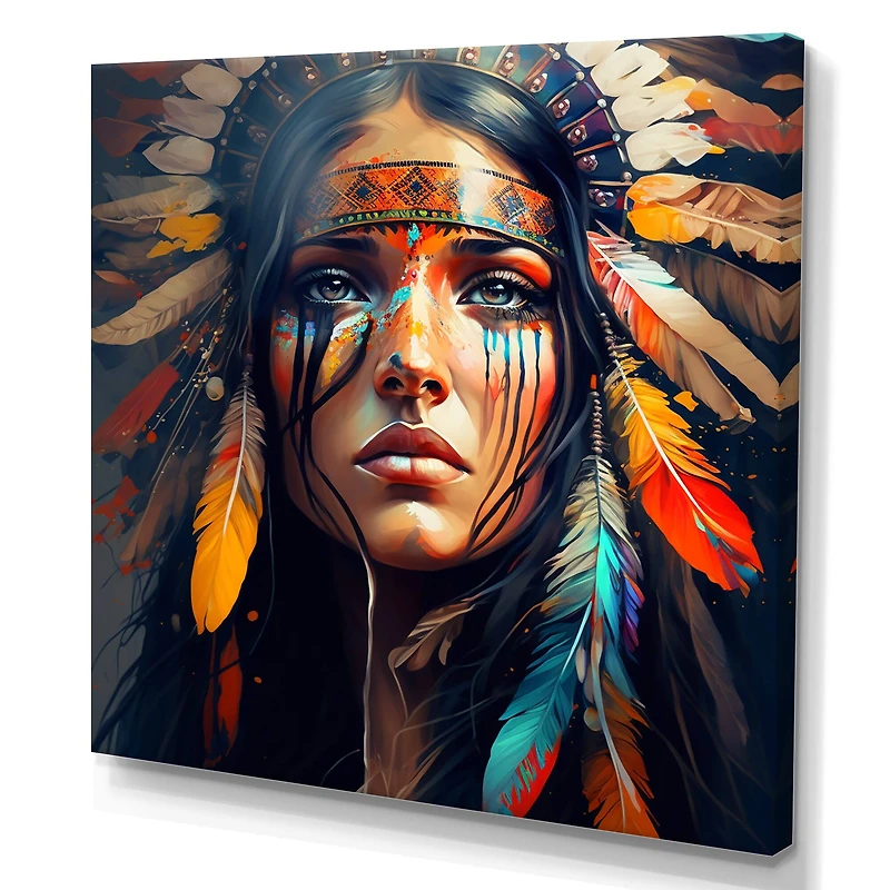 Designart 'Colorful Native American Woman VI' Contemporary Glam Canvas Wall Art