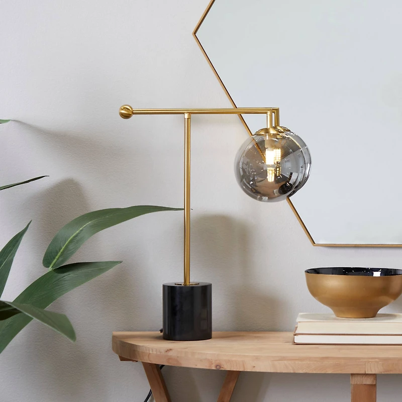 Silver Metal Orb Desk Lamp with Marble Base 6" x 15" x 19"