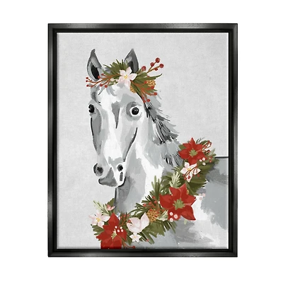 Stupell Industries Festive Holiday Horse Holly Wreath Framed Floater Canvas Wall Art