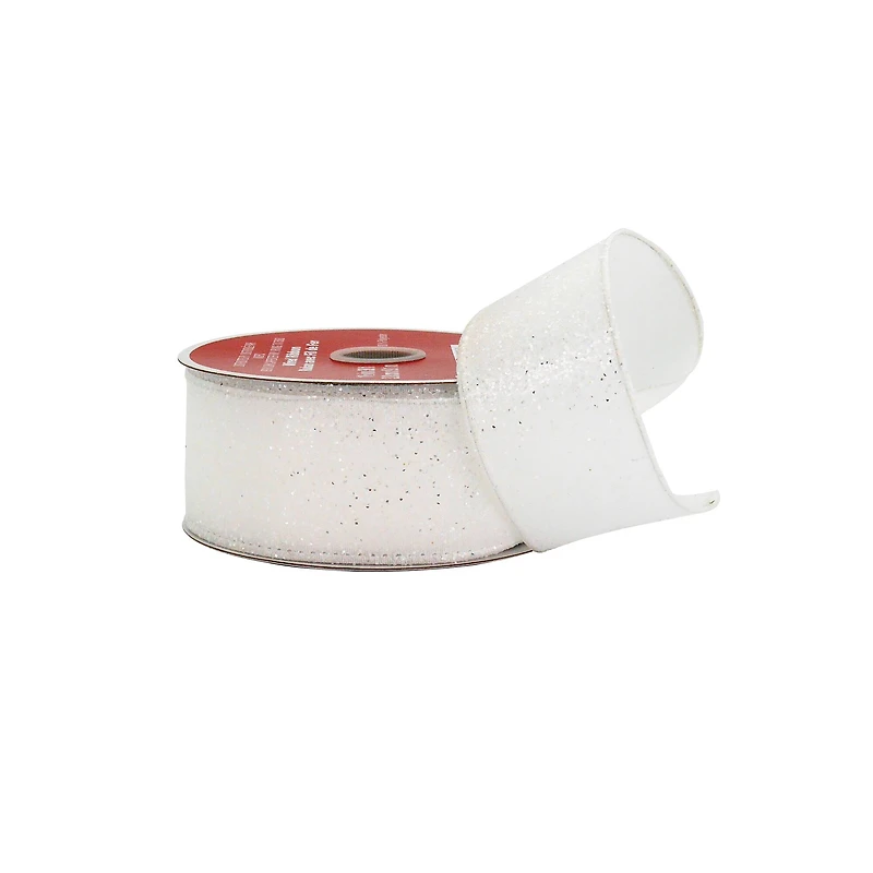 1.5" x 30ft.  White Glitter Taffeta Wired Ribbon by Celebrate It®