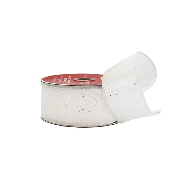 1.5" x 30ft.  White Glitter Taffeta Wired Ribbon by Celebrate It®