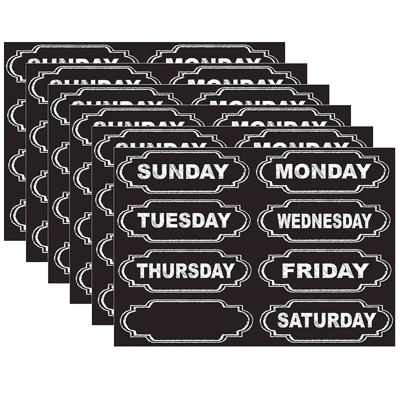 Ashley Productions Chalkboard Days of the Week Magnets, 6 Packs of 8