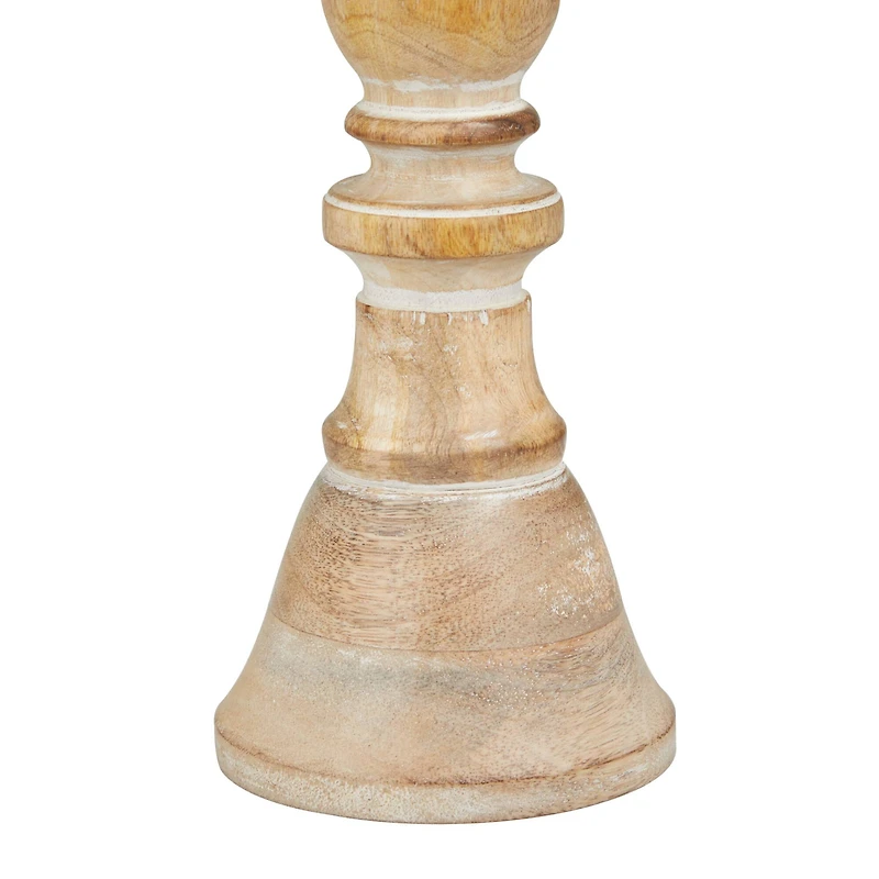 Light Brown Wood Candle Holder Set