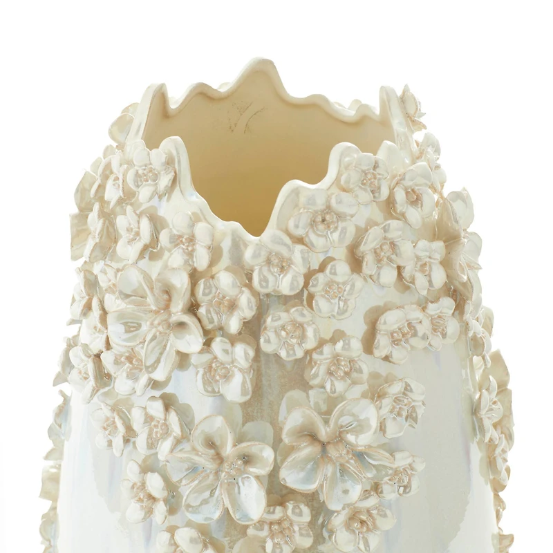 Cream Ceramic Farmhouse Vase, 16" x 9" x 9"