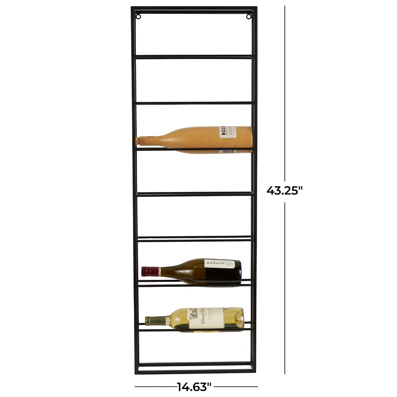 Black Metal Minimalistic 8 Bottle Wall Wine Rack with Open Style Frame