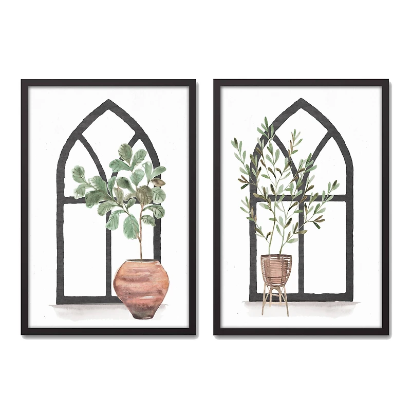 Plant with Arch 20" x 30" Black Framed Canvas - Set of 2