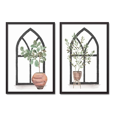 Plant with Arch 20" x 30" Black Framed Canvas - Set of 2